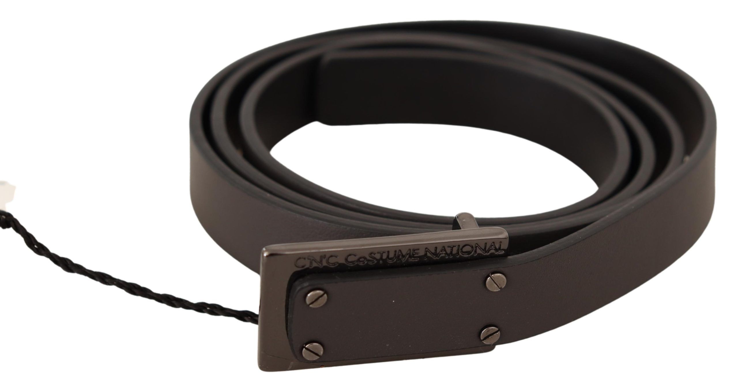 Costume National Dark Brown Leather Logo Buckle Belt - Image 2