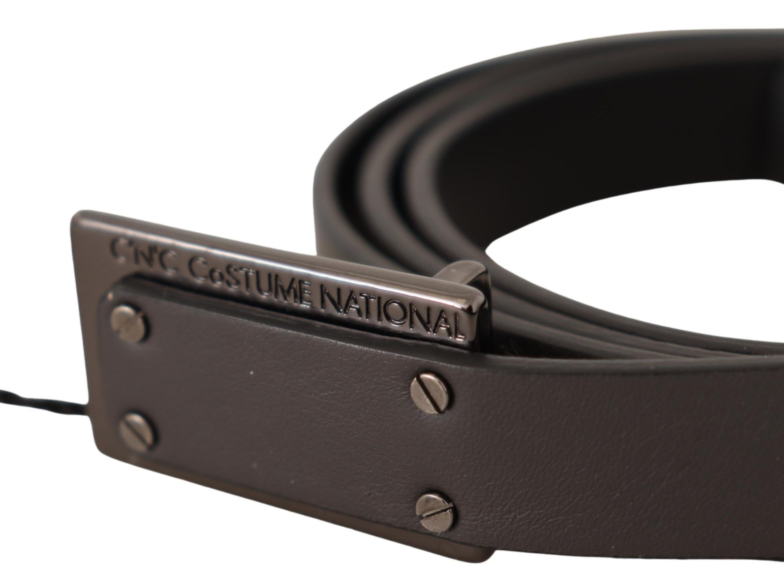 Costume National Dark Brown Leather Logo Buckle Belt - Image 3