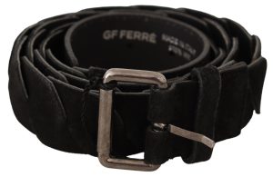 GF Ferre Black WX Silver Tone Buckle Waist Belt
