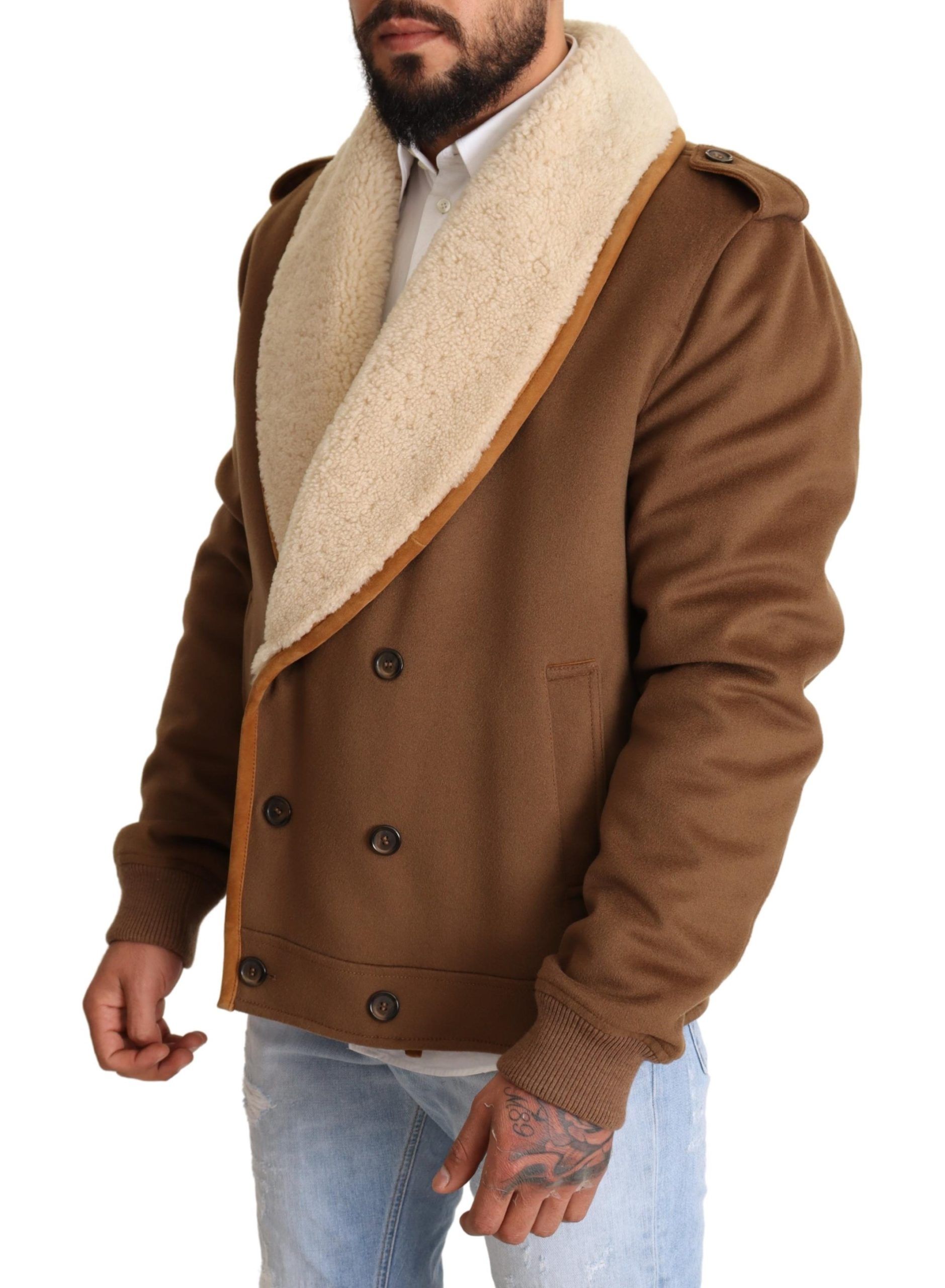Dolce & Gabbana Brown Double Breasted Shearling Coat Jacket - Image 2