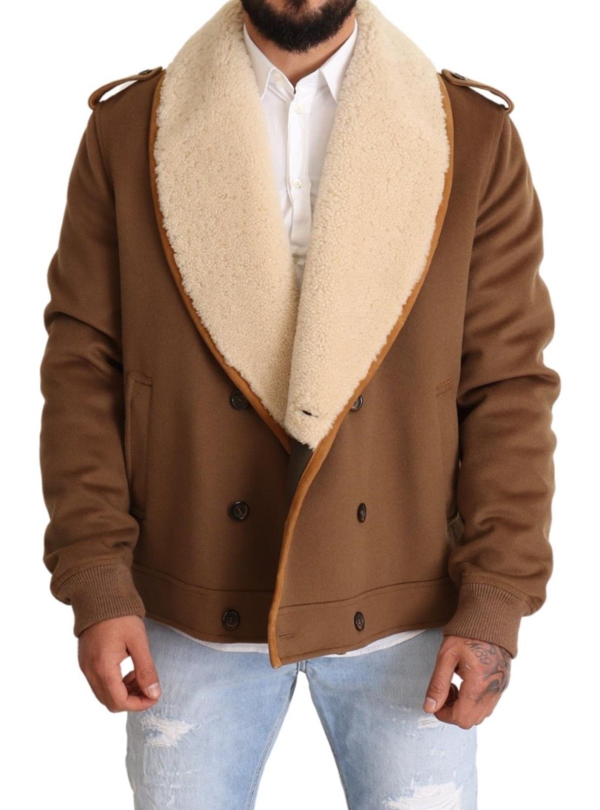 Dolce & Gabbana Brown Double Breasted Shearling Coat Jacket - Image 5