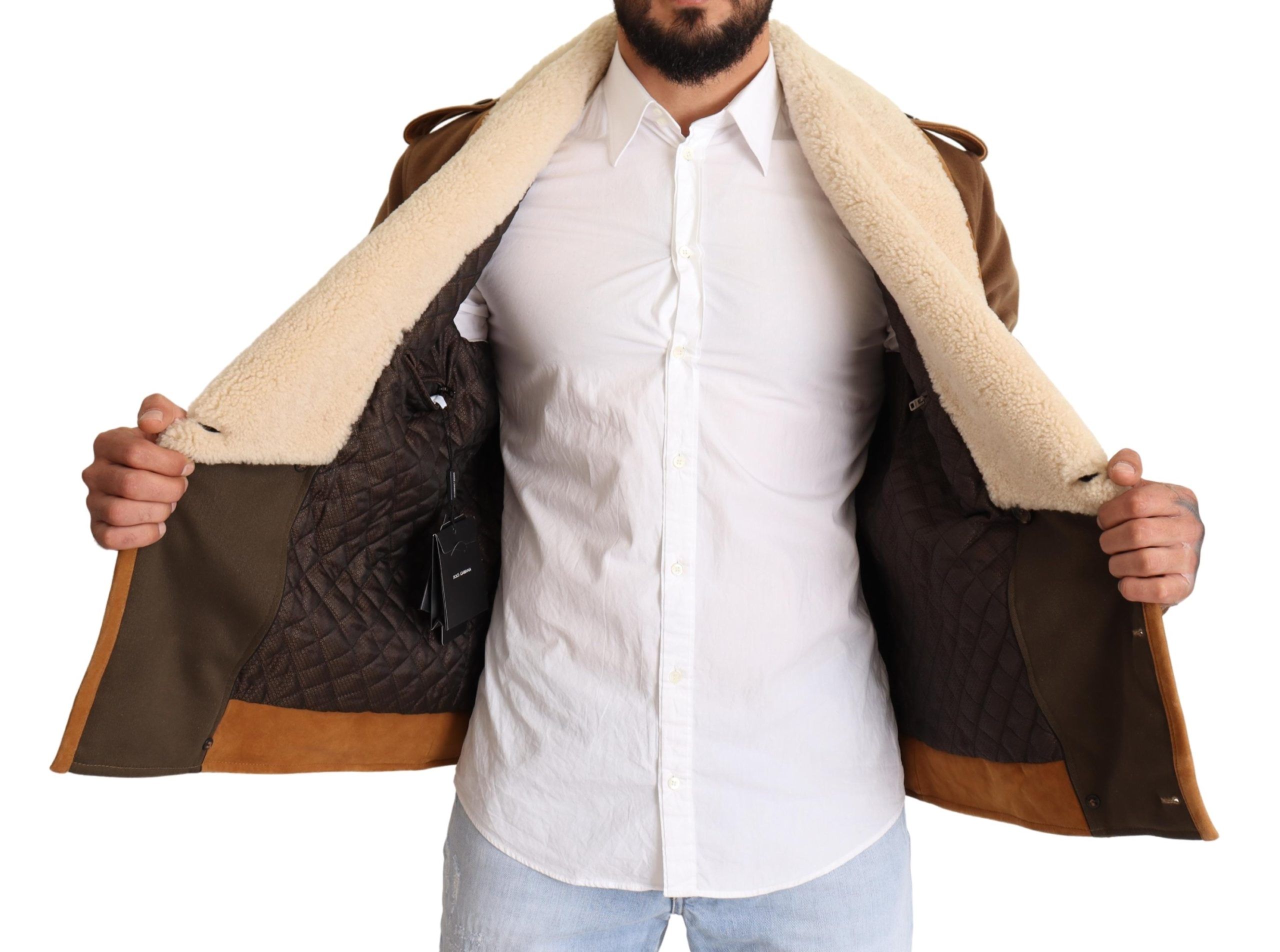 Dolce & Gabbana Brown Double Breasted Shearling Coat Jacket - Image 6