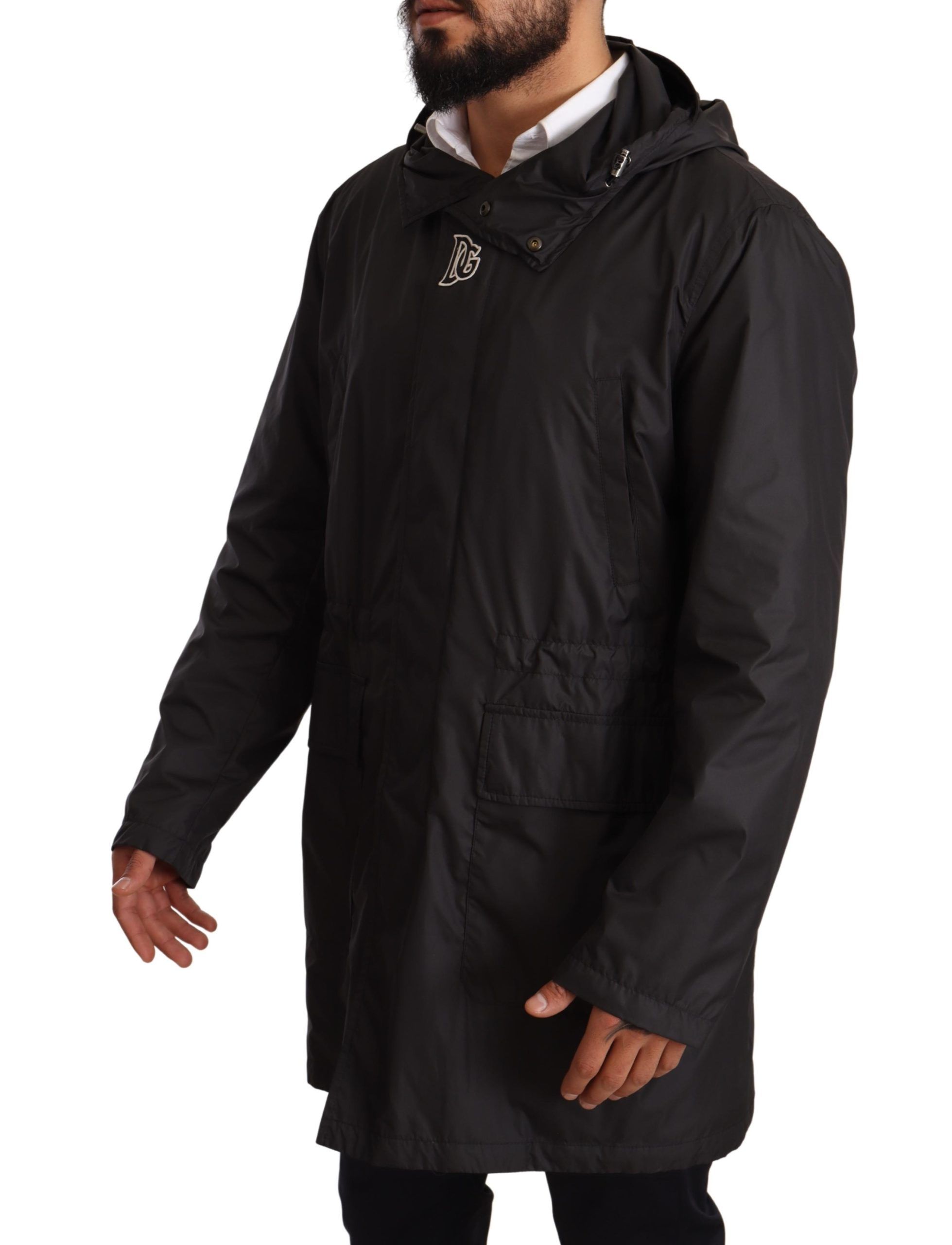 Dolce & Gabbana Black Hooded Mens Trench Coat Jacket - Image 2