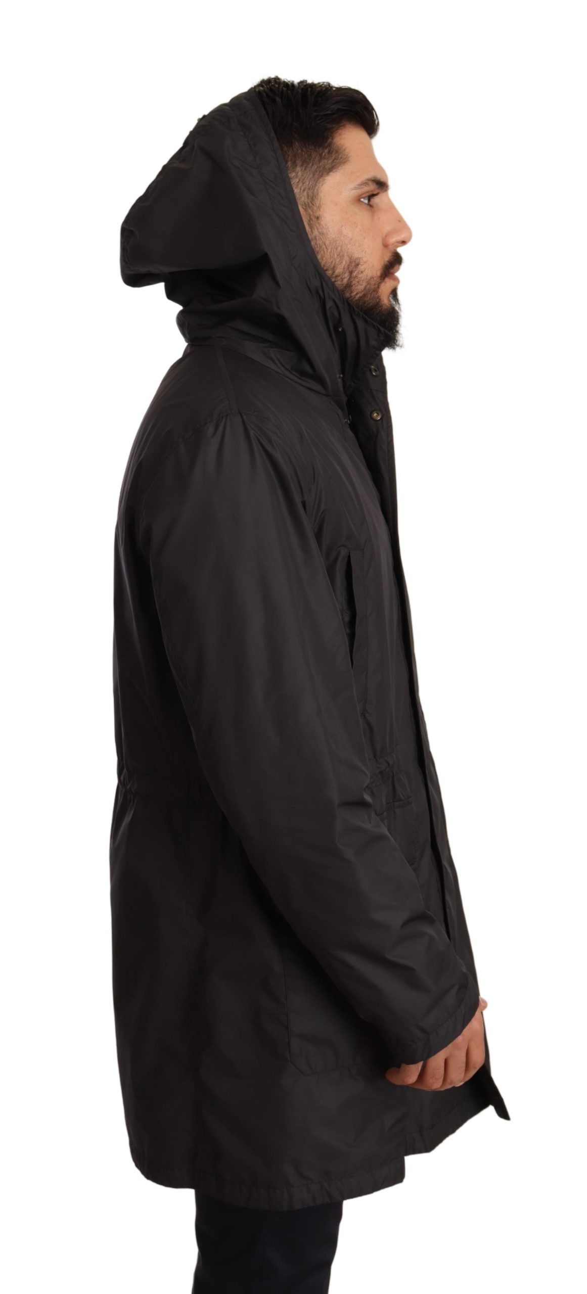 Dolce & Gabbana Black Hooded Mens Trench Coat Jacket - Image 4