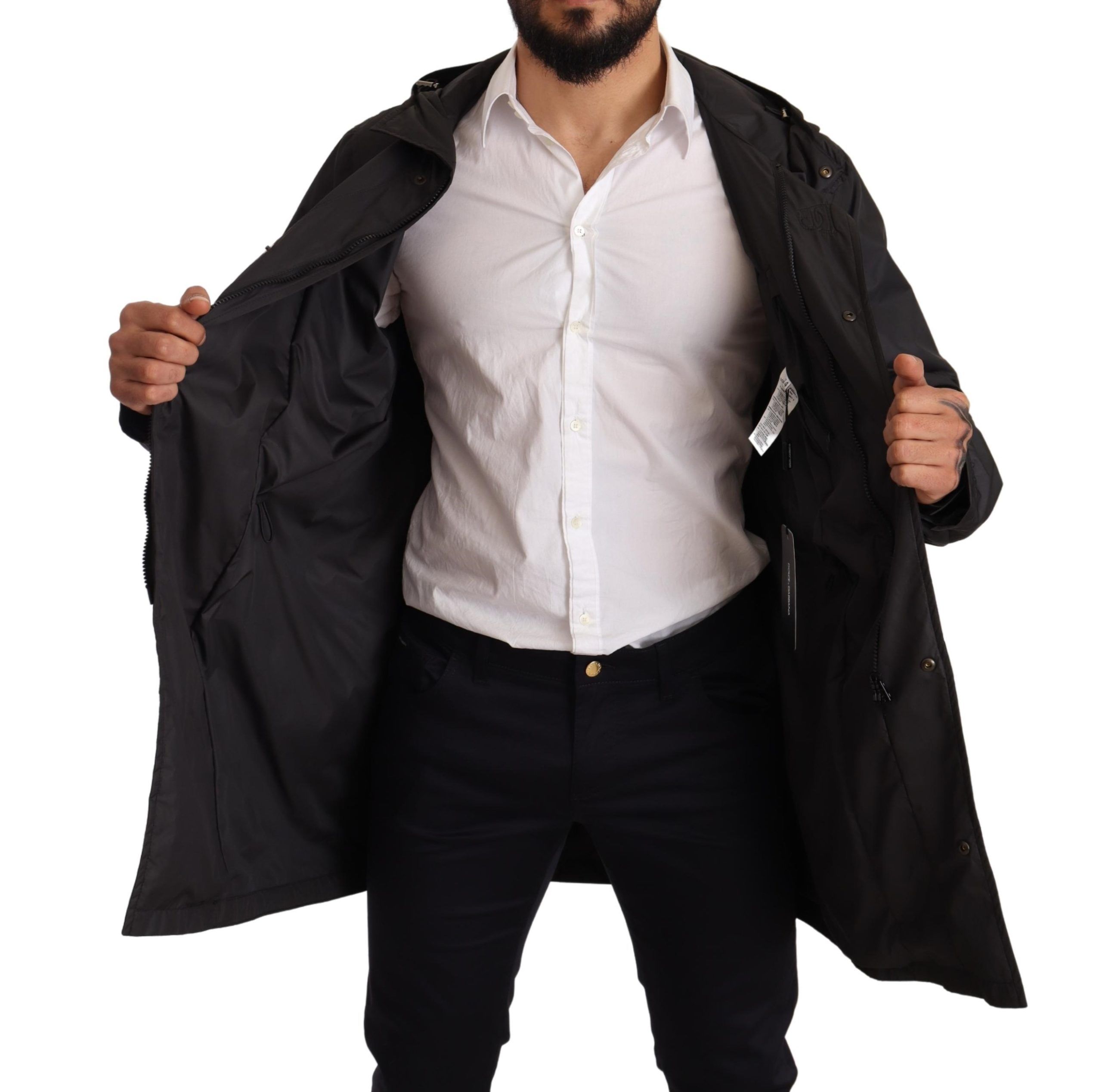 Dolce & Gabbana Black Hooded Mens Trench Coat Jacket - Image 8