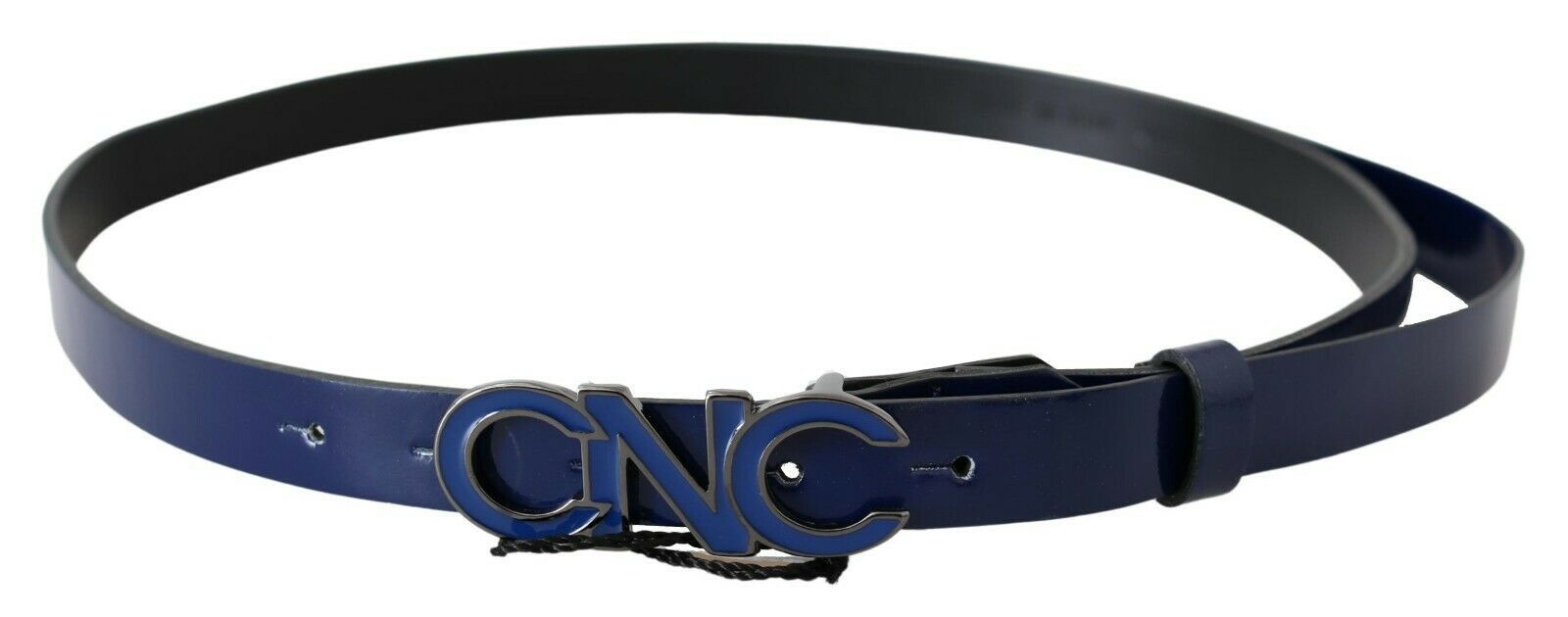 Costume National Blue Leather Logo Skinny Fashion Belt - Image 2