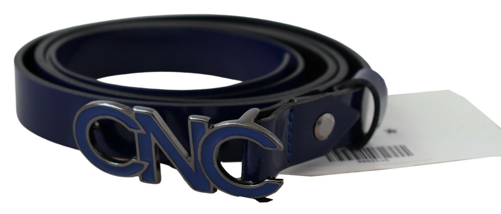 Costume National Blue Leather Logo Skinny Fashion Belt - Image 3