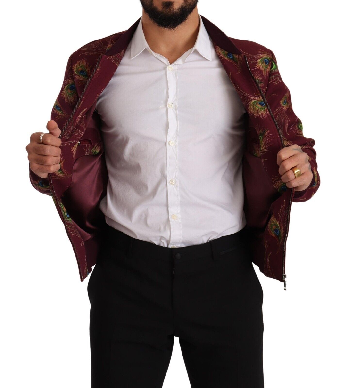 Dolce & Gabbana Red Peacock Polyester Stretch Full Zip Jacket - Image 5