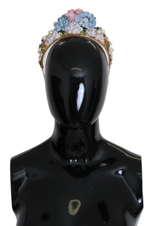 Dolce & Gabbana Gold Crystal Purple Hortensia Headband Crown Diadem