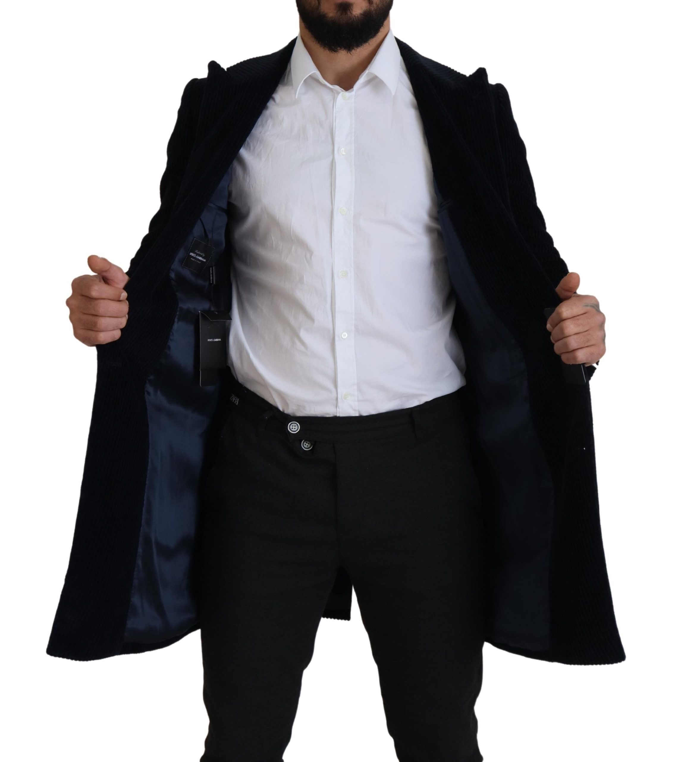 Dolce & Gabbana Black Cotton Cardigan Long Coat Men Jacket - Image 2