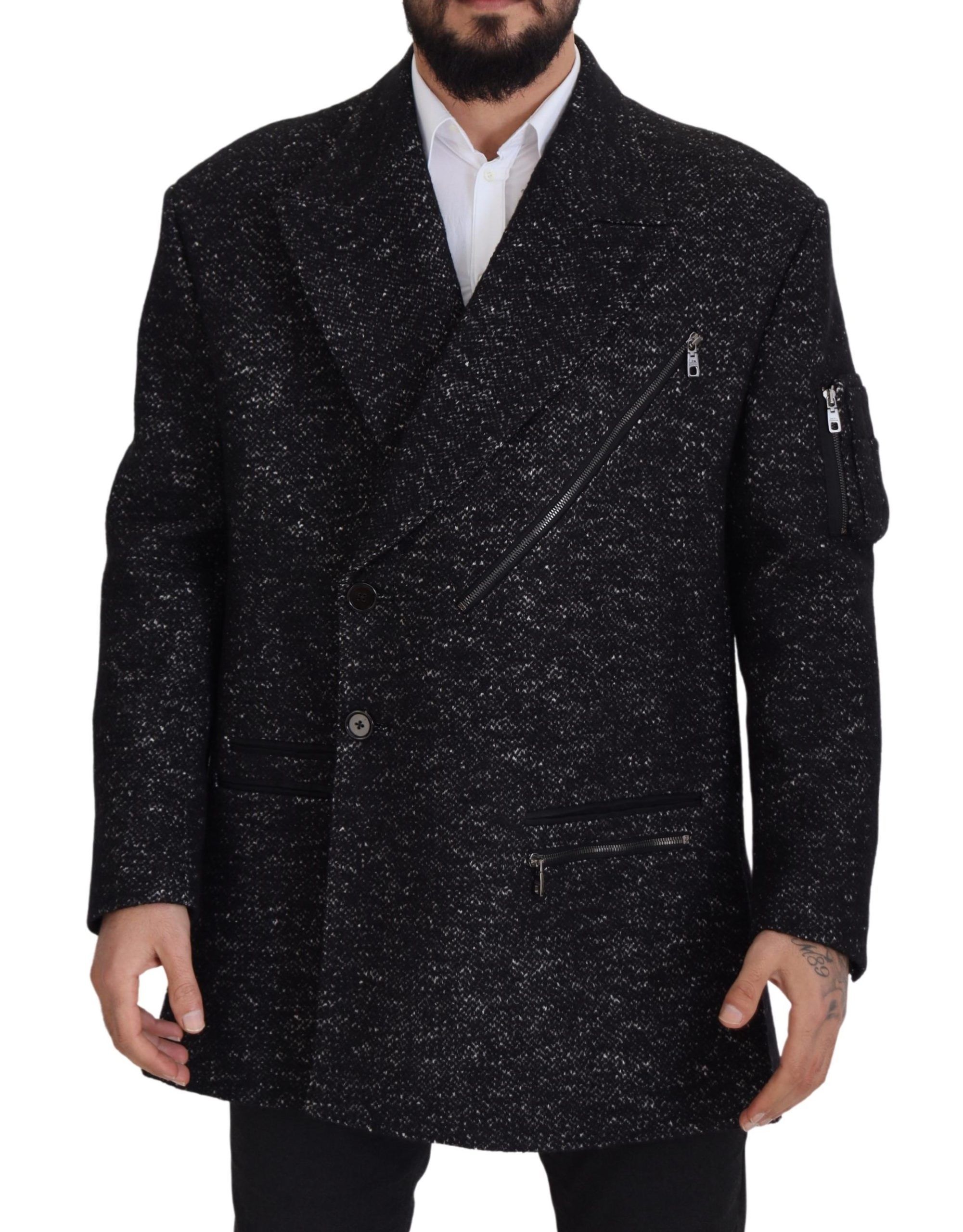 Dolce & Gabbana Black Wool Double Breasted Coat Men Jacket - Image 2