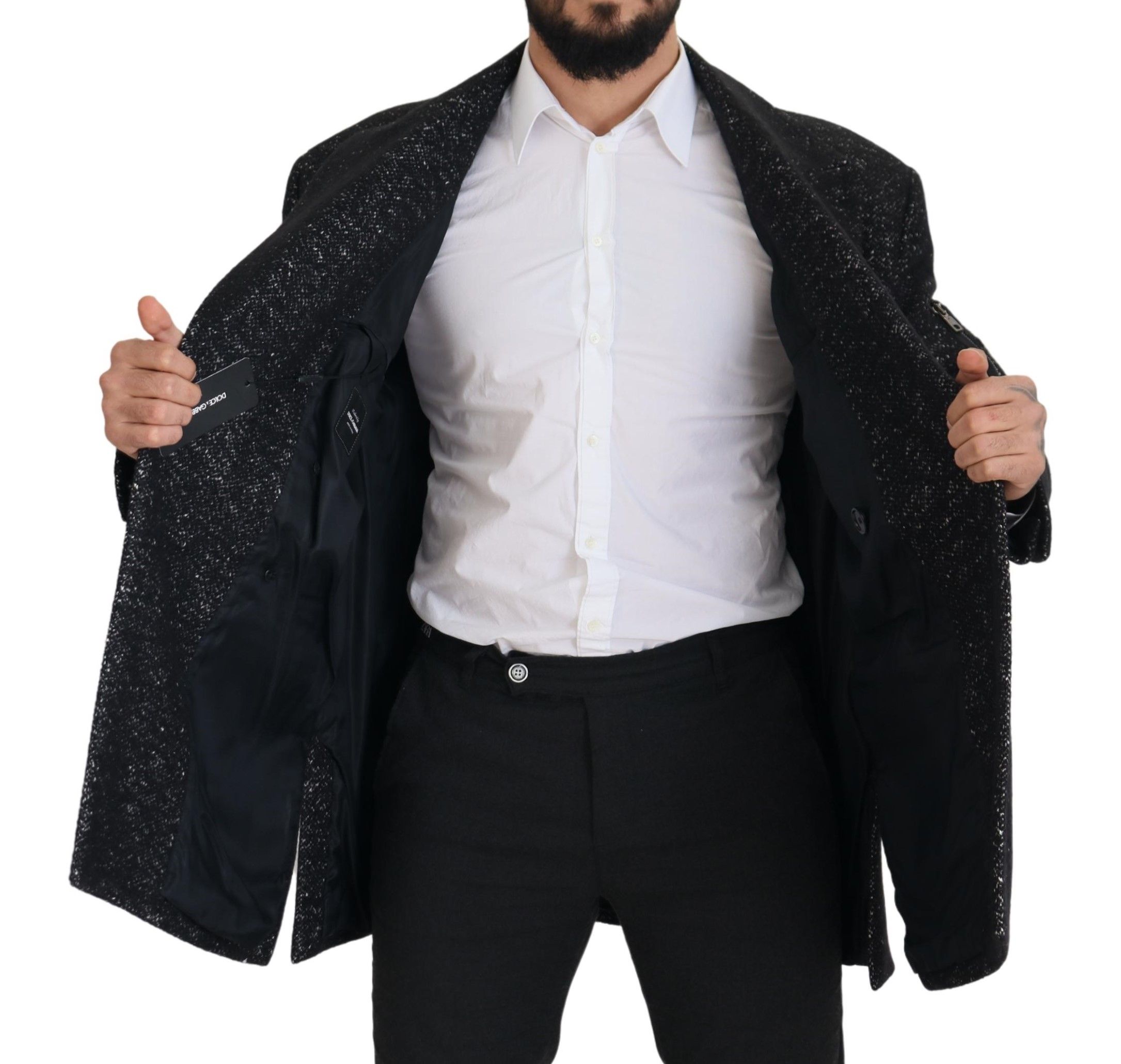 Dolce & Gabbana Black Wool Double Breasted Coat Men Jacket - Image 3