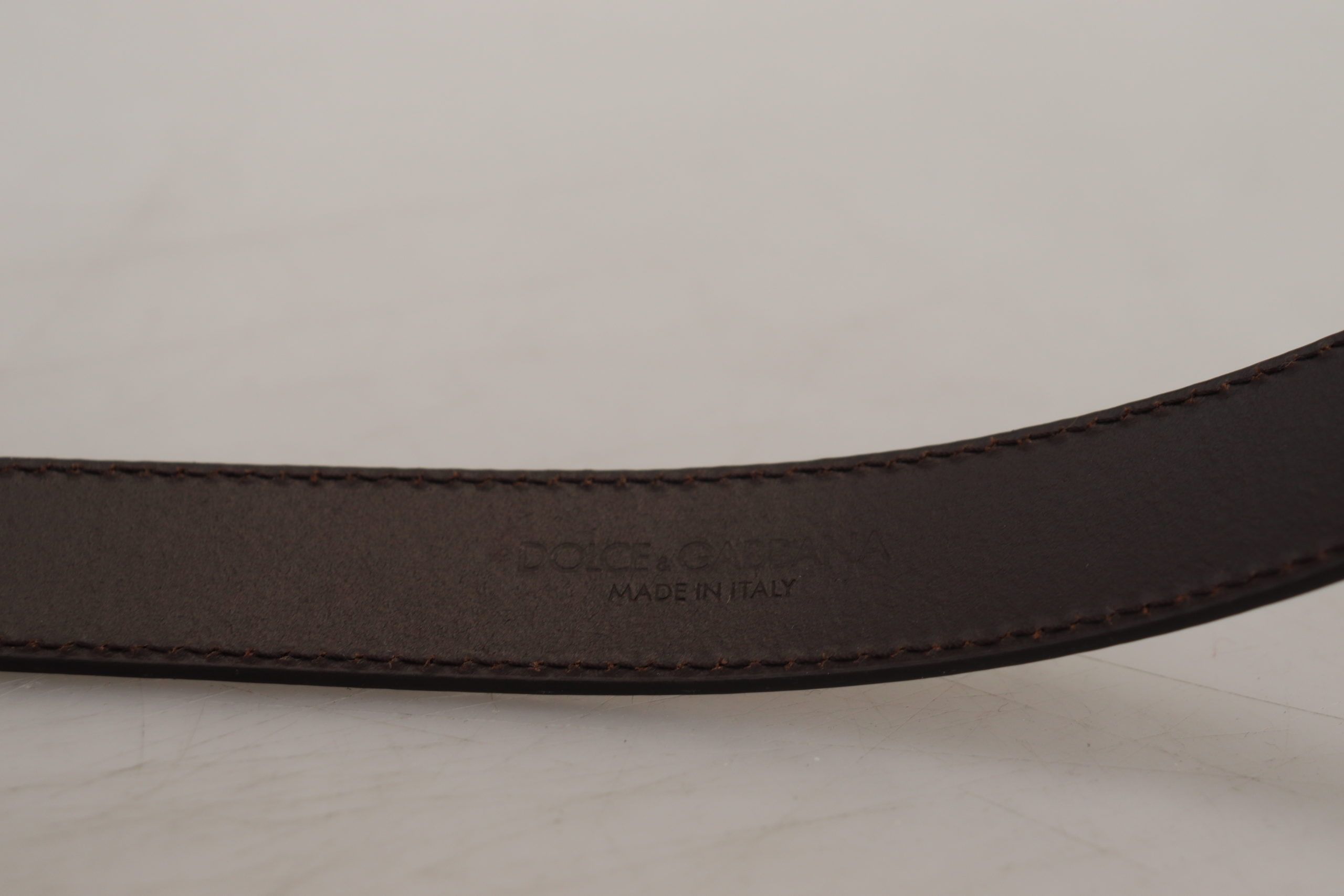 Dolce & Gabbana Gold Leather Silver Square Metal Buckle Belt - Image 4