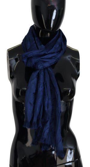 Costume National Blue Silk Shawl Foulard Fringes Scarf