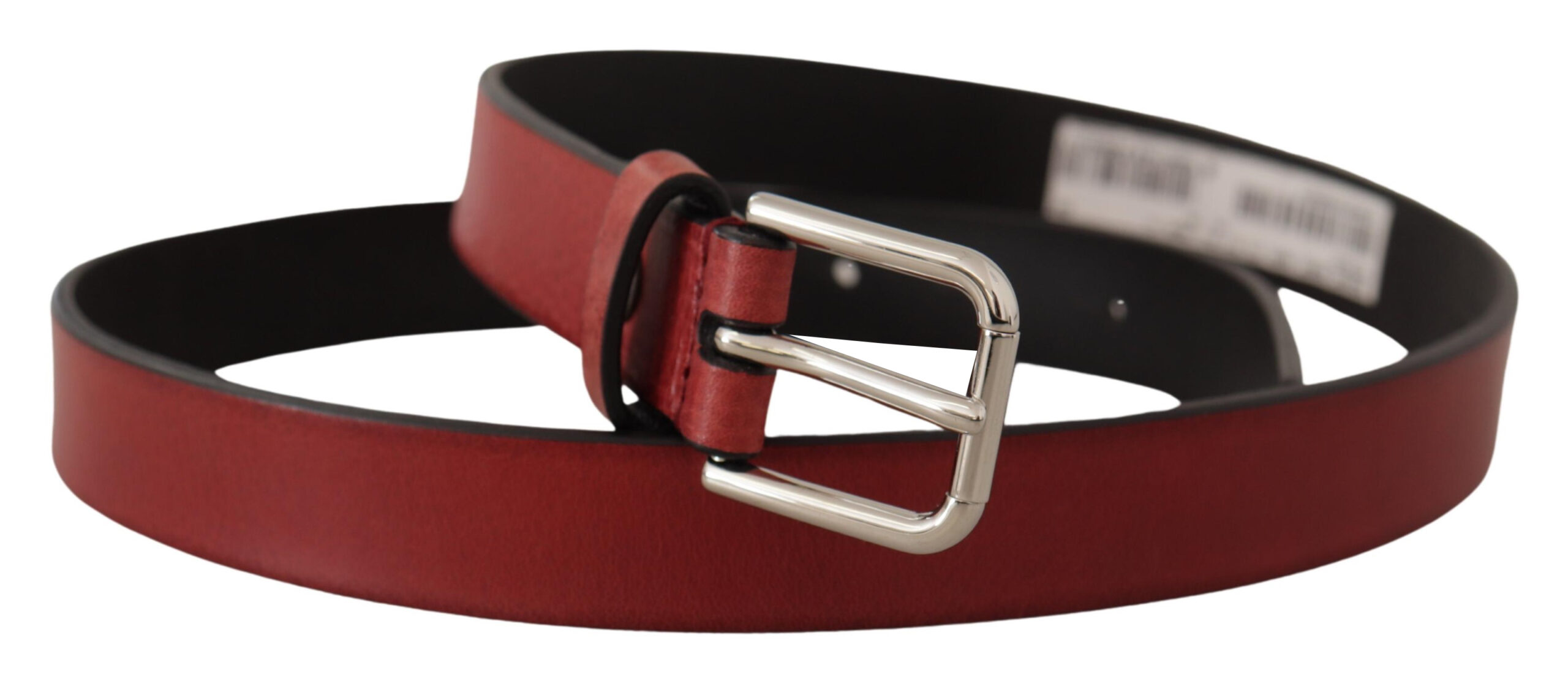 Dolce & Gabbana Maroon Vitello Leather Silver Metal Belt - Image 2