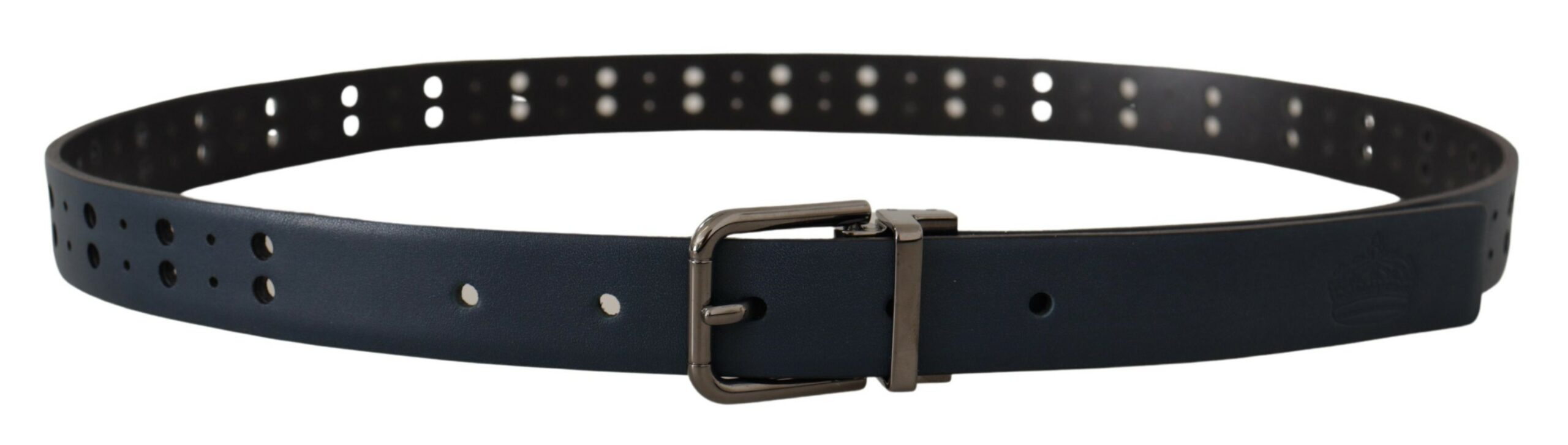 Dolce & Gabbana Blue Perforated Skinny Leather Metal Buckle Belt - Image 3