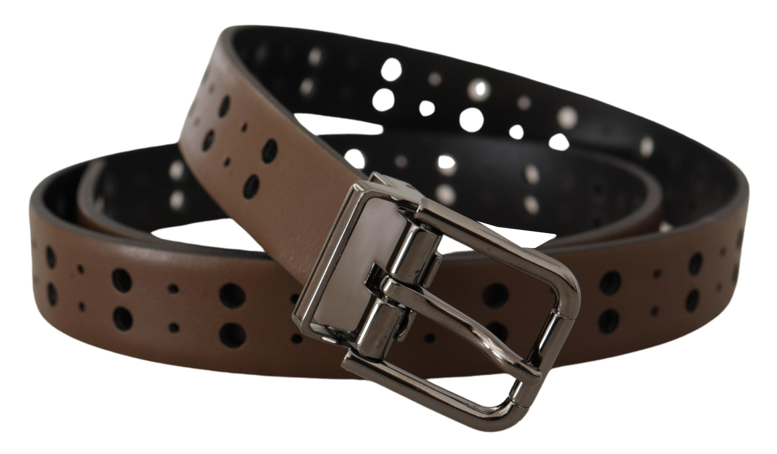 Dolce & Gabbana Dark Brown Perforated Leather Metal Belt - Image 2