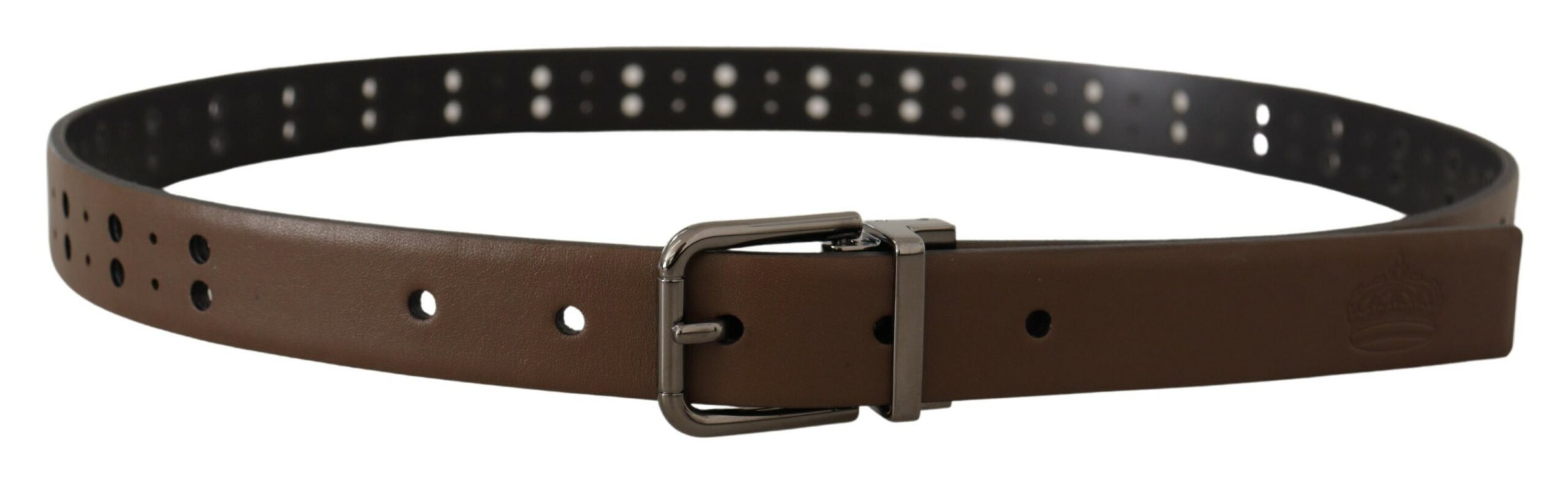 Dolce & Gabbana Dark Brown Perforated Leather Metal Belt - Image 3