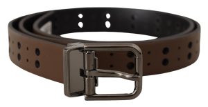 Dolce & Gabbana Dark Brown Perforated Leather Metal Belt
