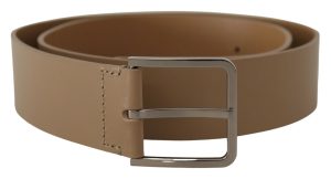 Dolce & Gabbana Beige Calf Leather Wide Silver Metal Belt
