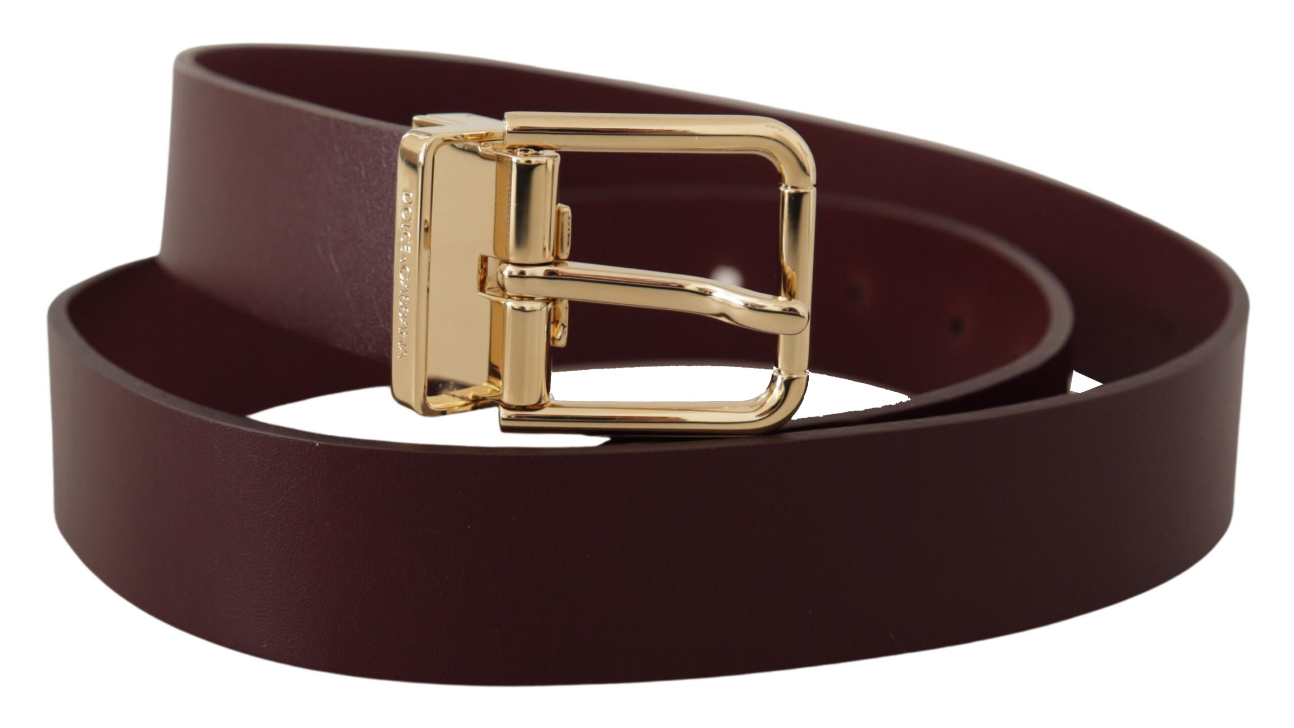 Dolce & Gabbana Maroon Vitello Leather Gold Metal Buckle Belt - Image 2