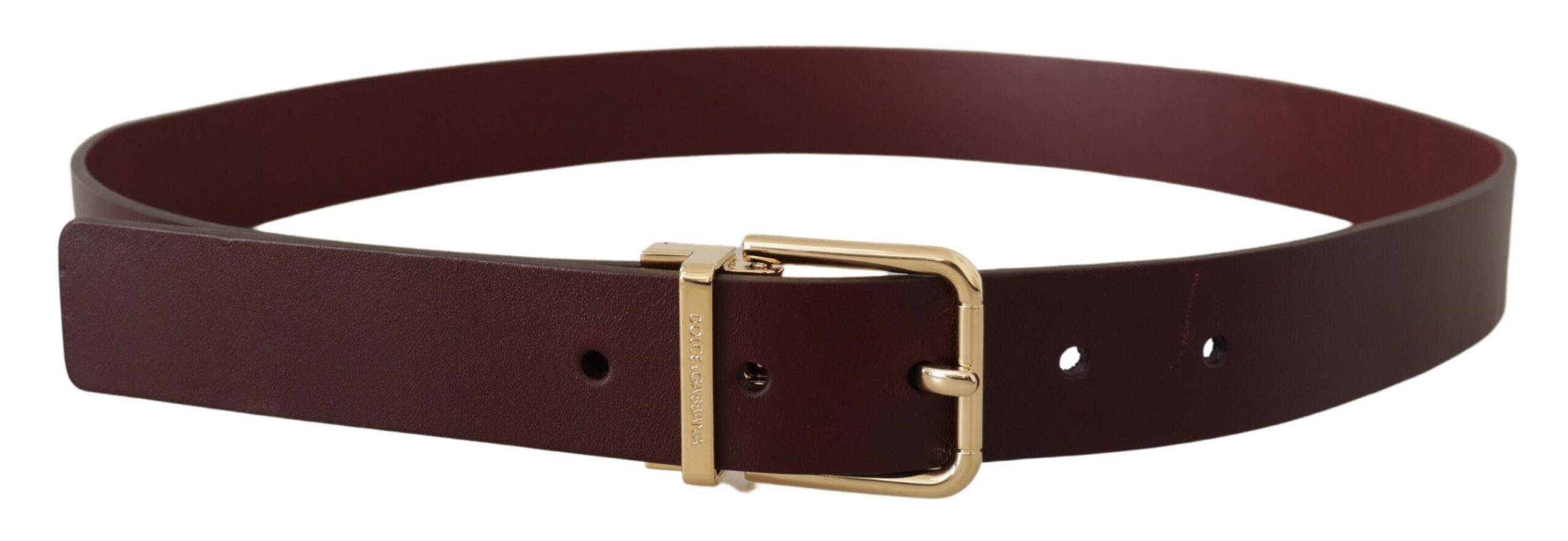 Dolce & Gabbana Maroon Vitello Leather Gold Metal Buckle Belt - Image 3