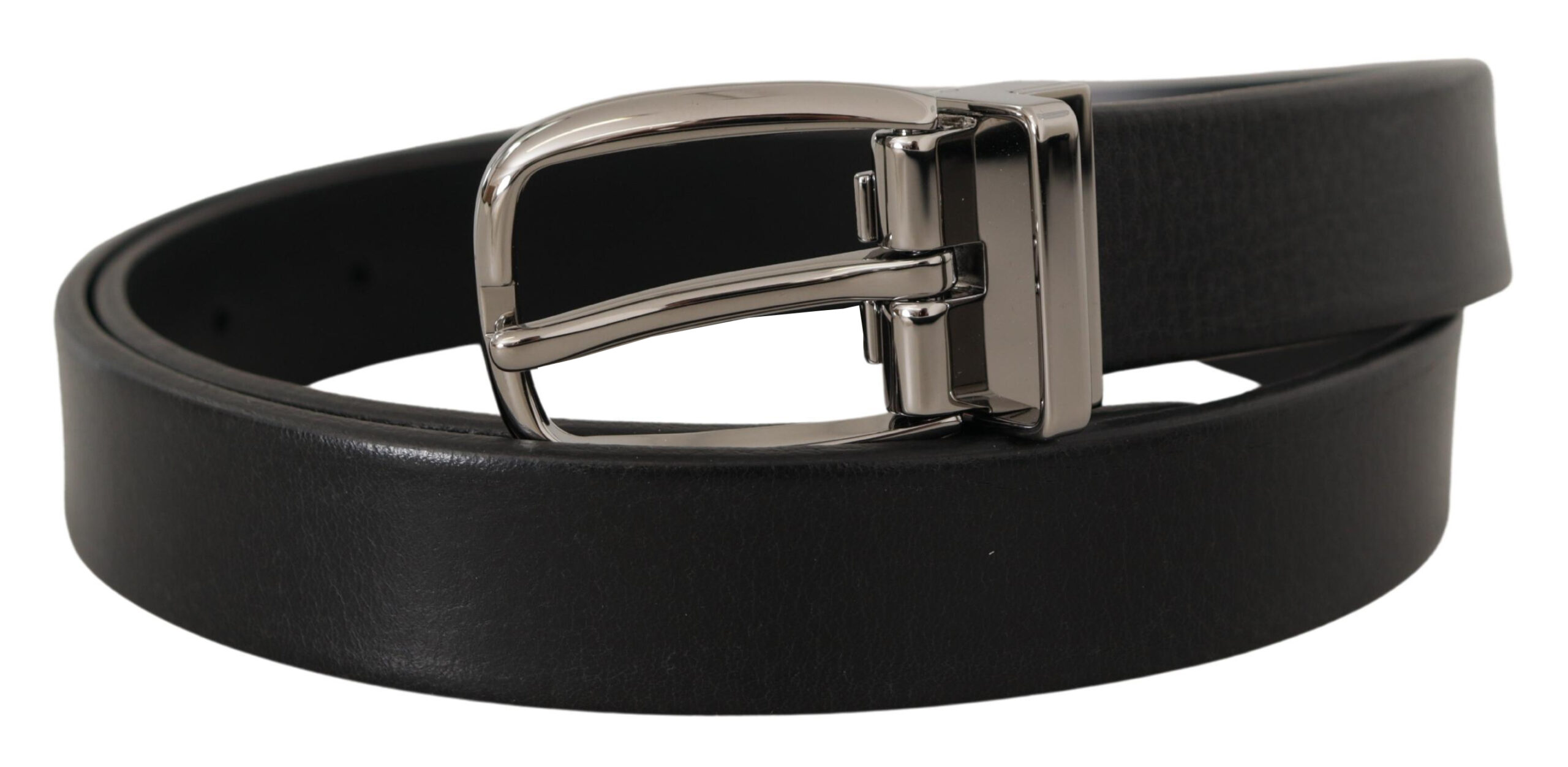 Dolce & Gabbana Black Leather Silver Chrome Metal Logo Buckle Belt - Image 2