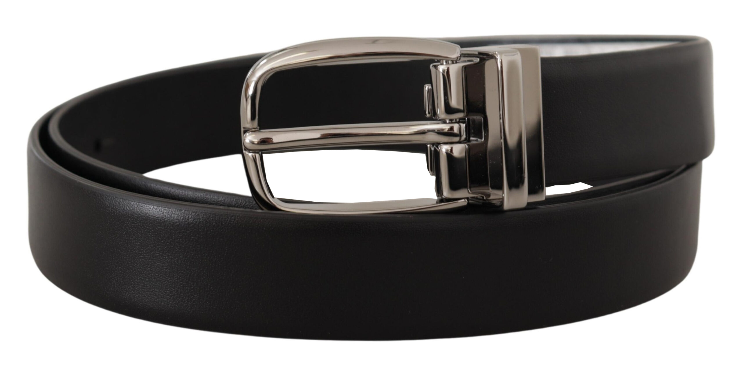Dolce & Gabbana Black Leather Silver Metal Chrome Logo Buckle Belt - Image 2