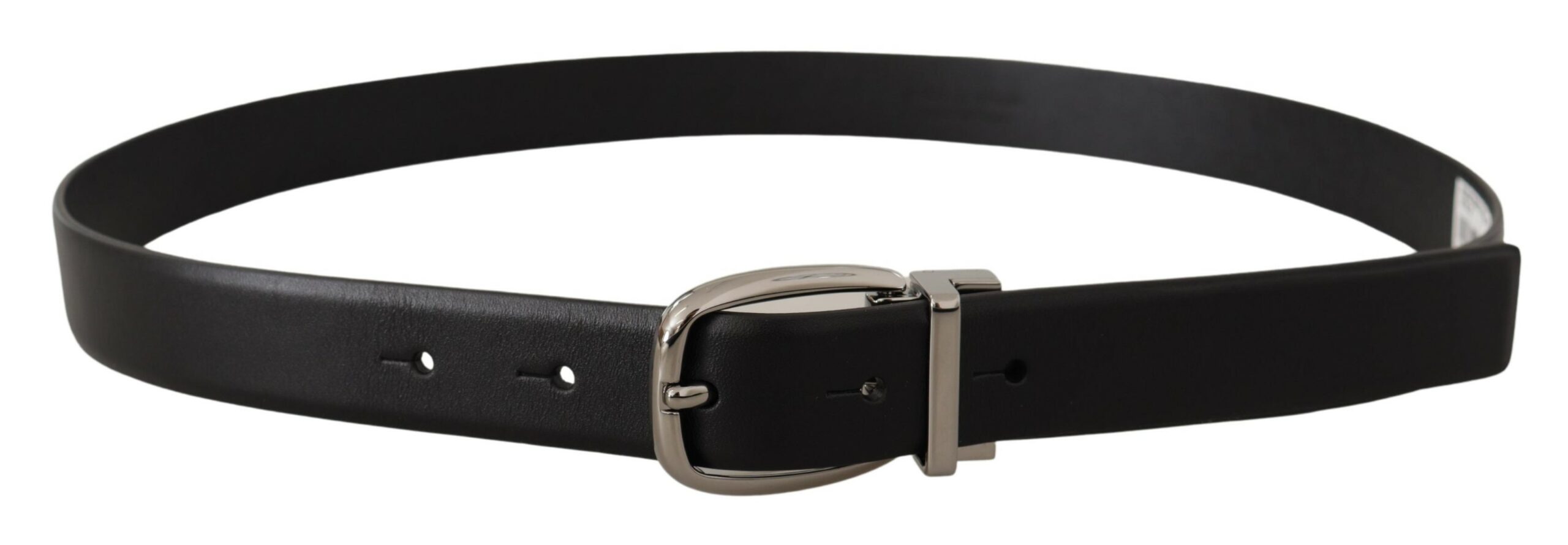 Dolce & Gabbana Black Leather Silver Metal Chrome Logo Buckle Belt - Image 3