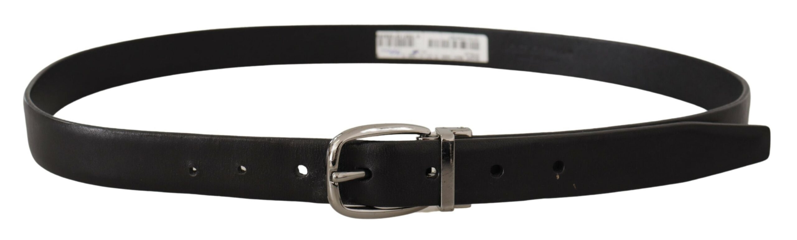 Dolce & Gabbana Black Leather Chrome Logo Metal Buckle Belt - Image 2