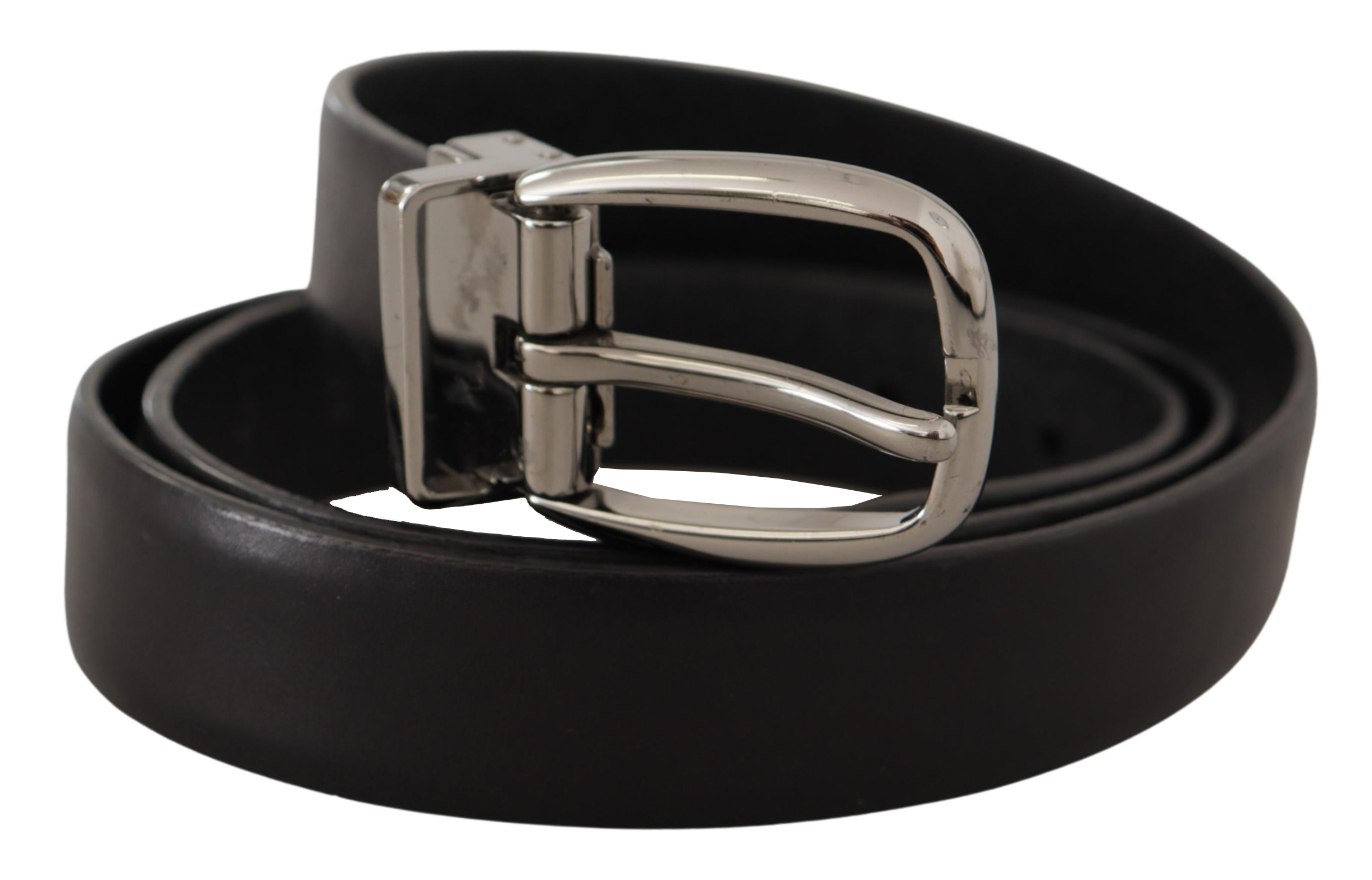 Dolce & Gabbana Black Leather Chrome Logo Metal Buckle Belt - Image 3