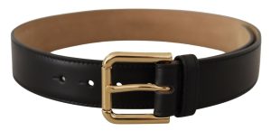 Dolce & Gabbana Black Solid Leather Classic Gold Waist Buckle Belt