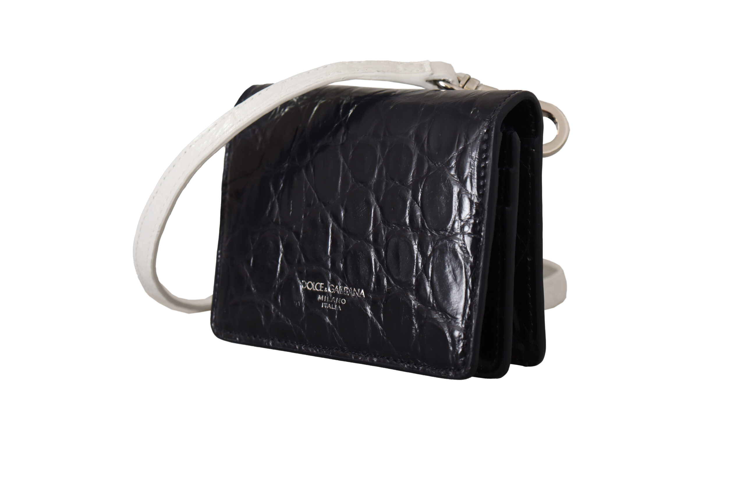 Dolce & Gabbana Blue White Caiman Leather Strap Card Holder Wallet - Image 2