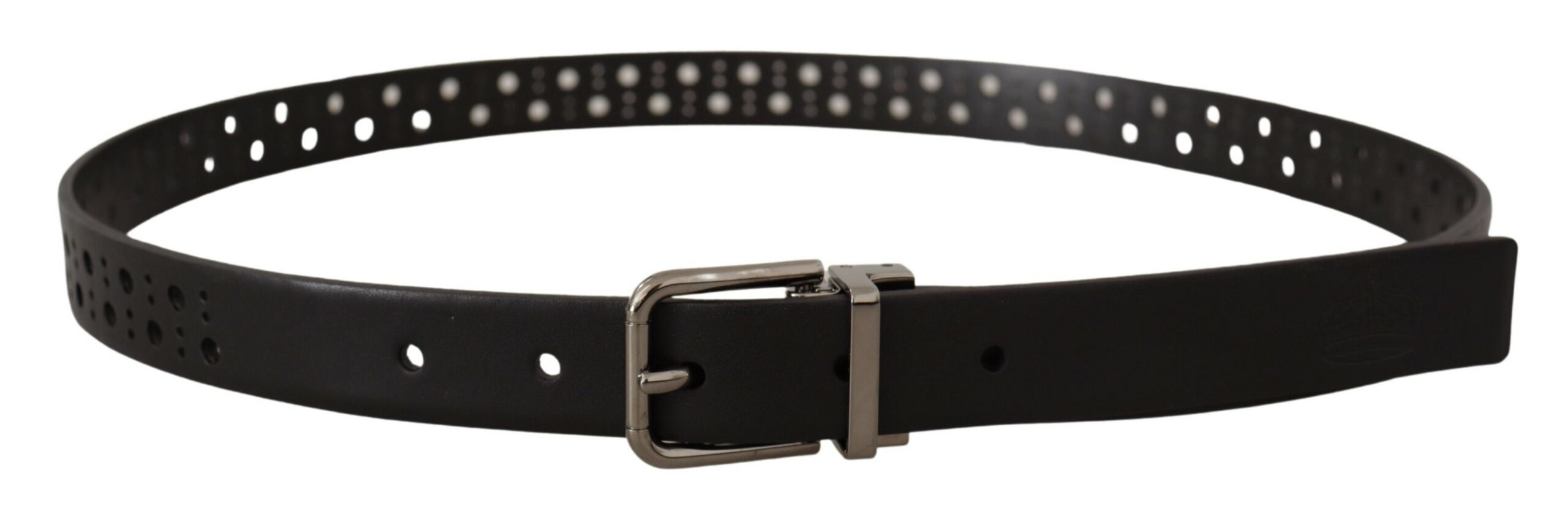 Dolce & Gabbana Black Calf Leather Perforated Metal Buckle Belt - Image 3