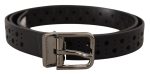 Dolce & Gabbana Black Calf Leather Perforated Metal Buckle Belt