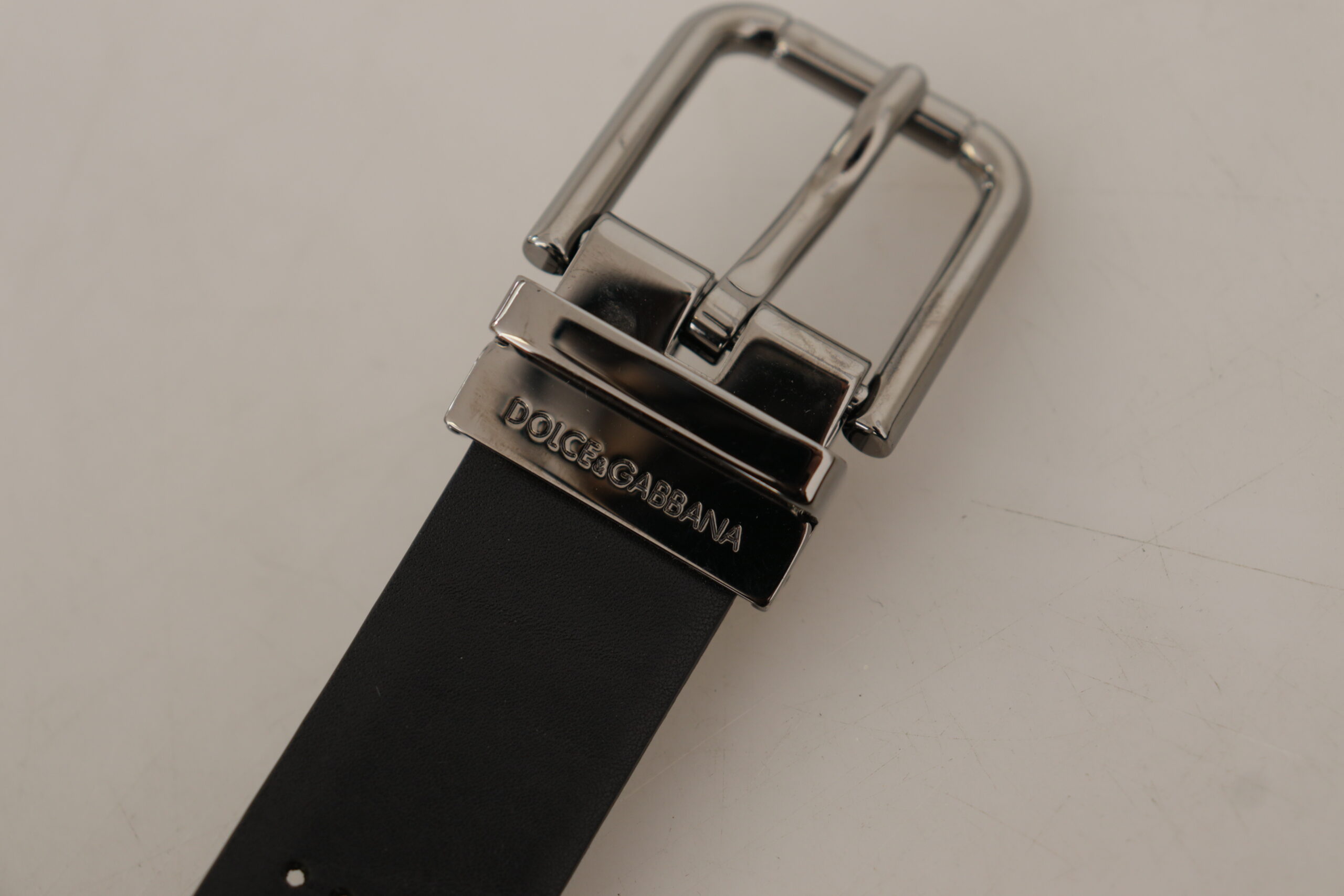 Dolce & Gabbana Black Calf Leather Perforated Metal Buckle Belt - Image 5