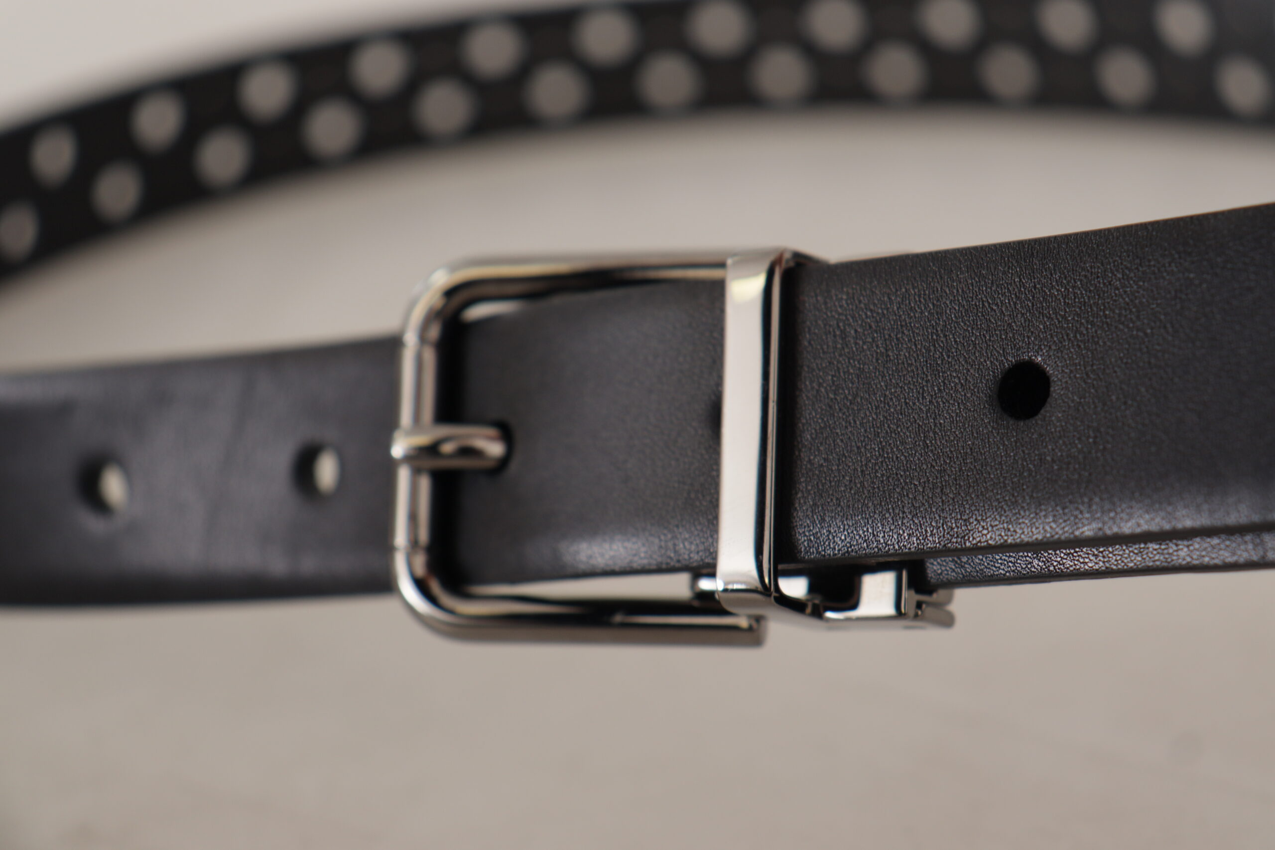Dolce & Gabbana Black Calf Leather Perforated Metal Buckle Belt - Image 6