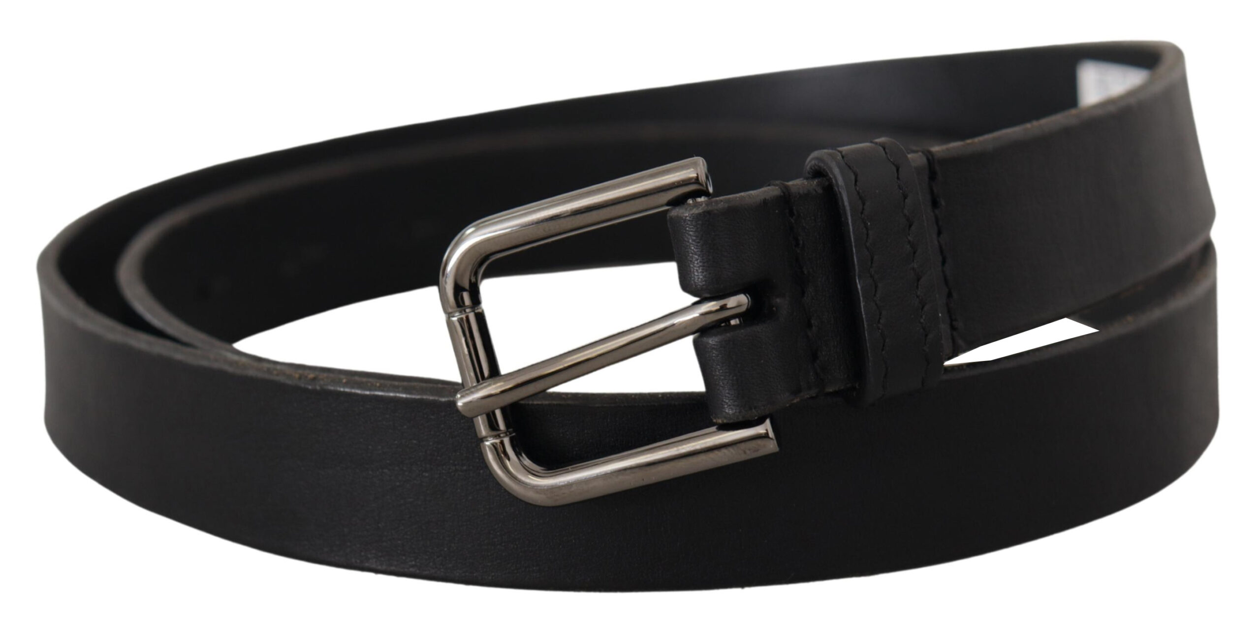 Dolce & Gabbana Black Calf Leather Logo Engraved Metal Buckle Belt - Image 2