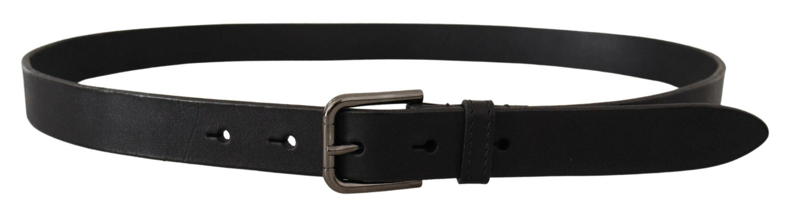 Dolce & Gabbana Black Calf Leather Logo Engraved Metal Buckle Belt - Image 3