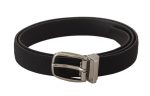 Dolce & Gabbana Black Calf Canvas Silver Tone Logo Metal Belt