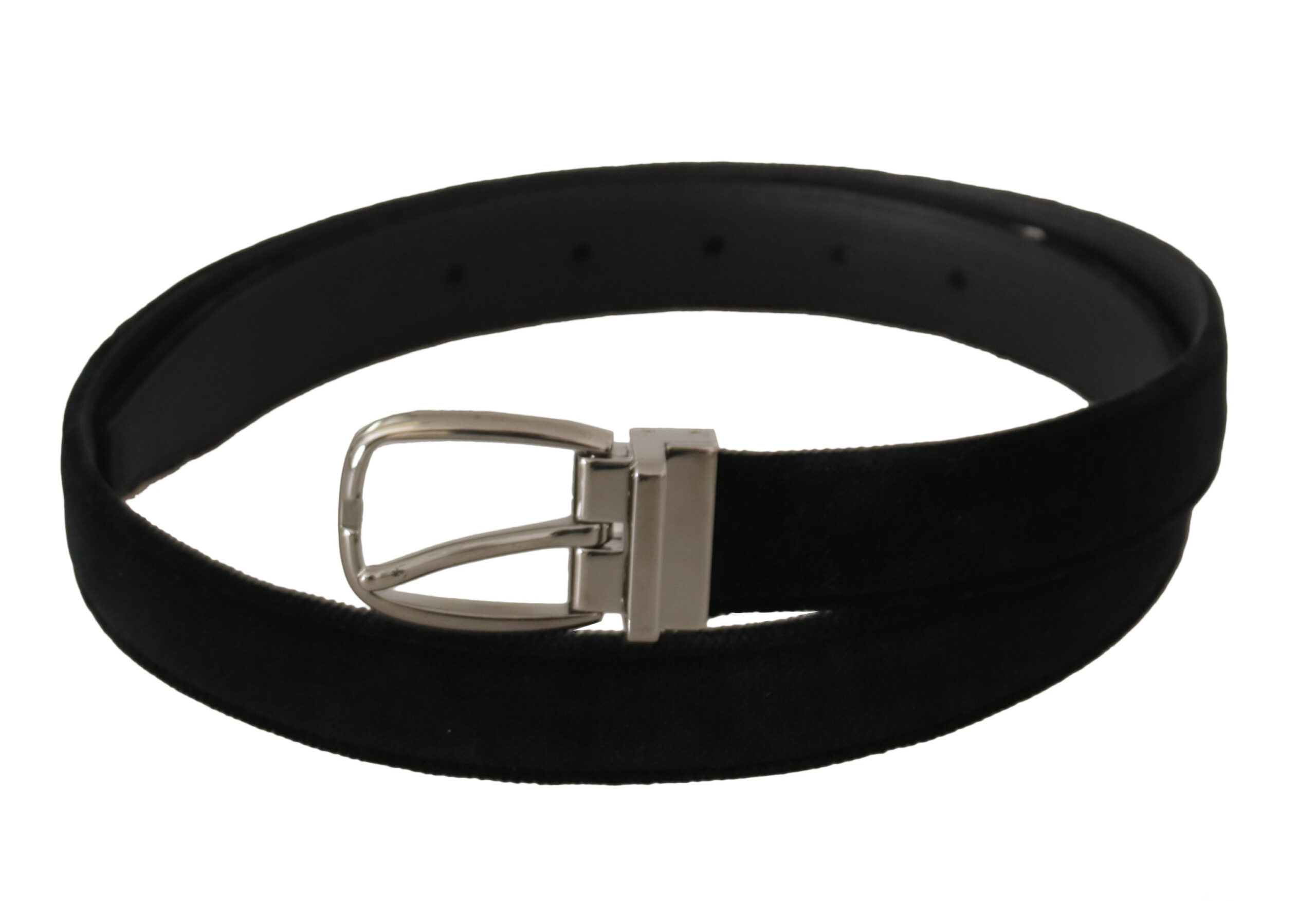 Dolce & Gabbana Black Classic Velvet Silver Tone Metal Buckle Belt - Image 2