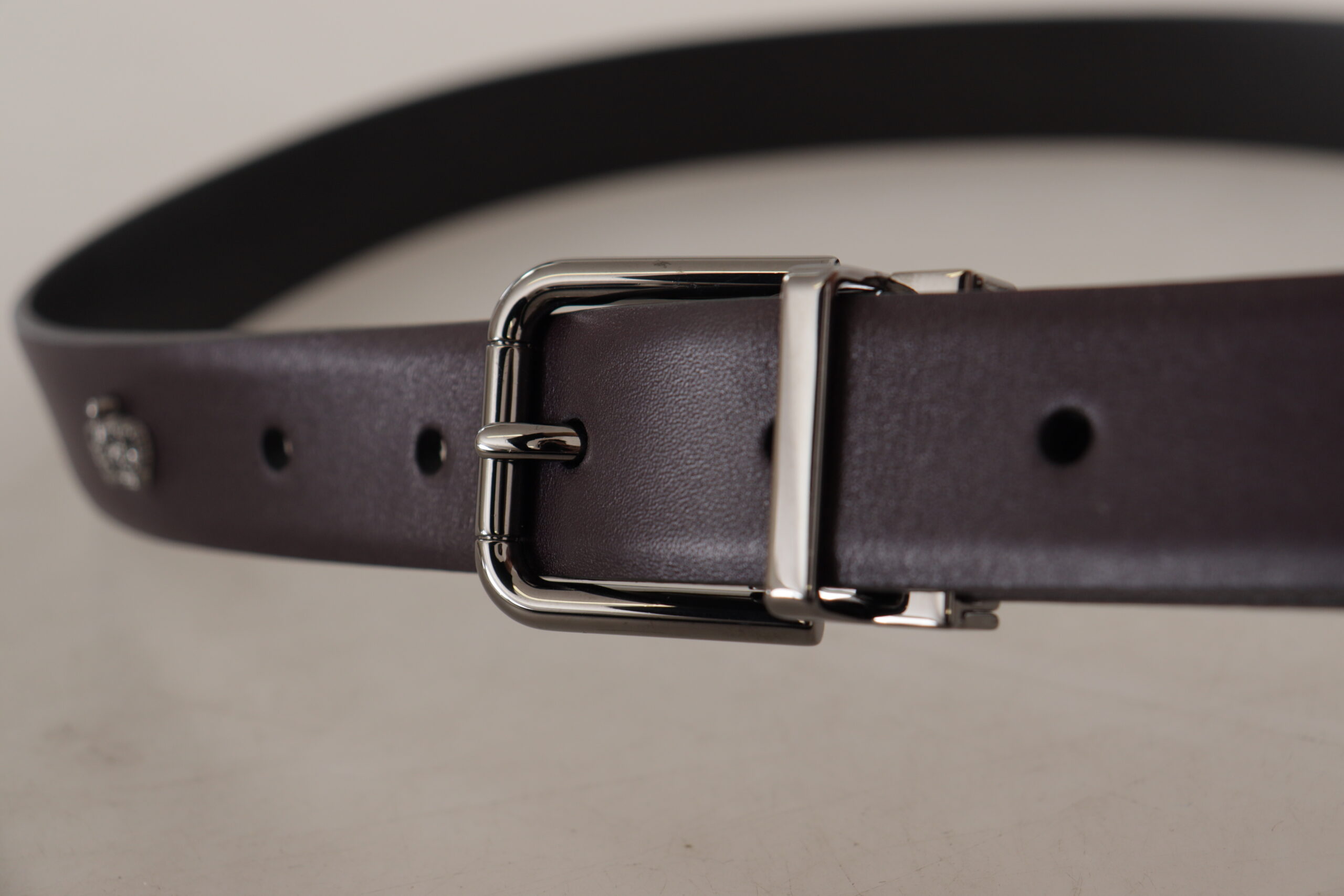 Dolce & Gabbana Dark Purple Leather Box Borchia Metal Buckle Belt - Image 4