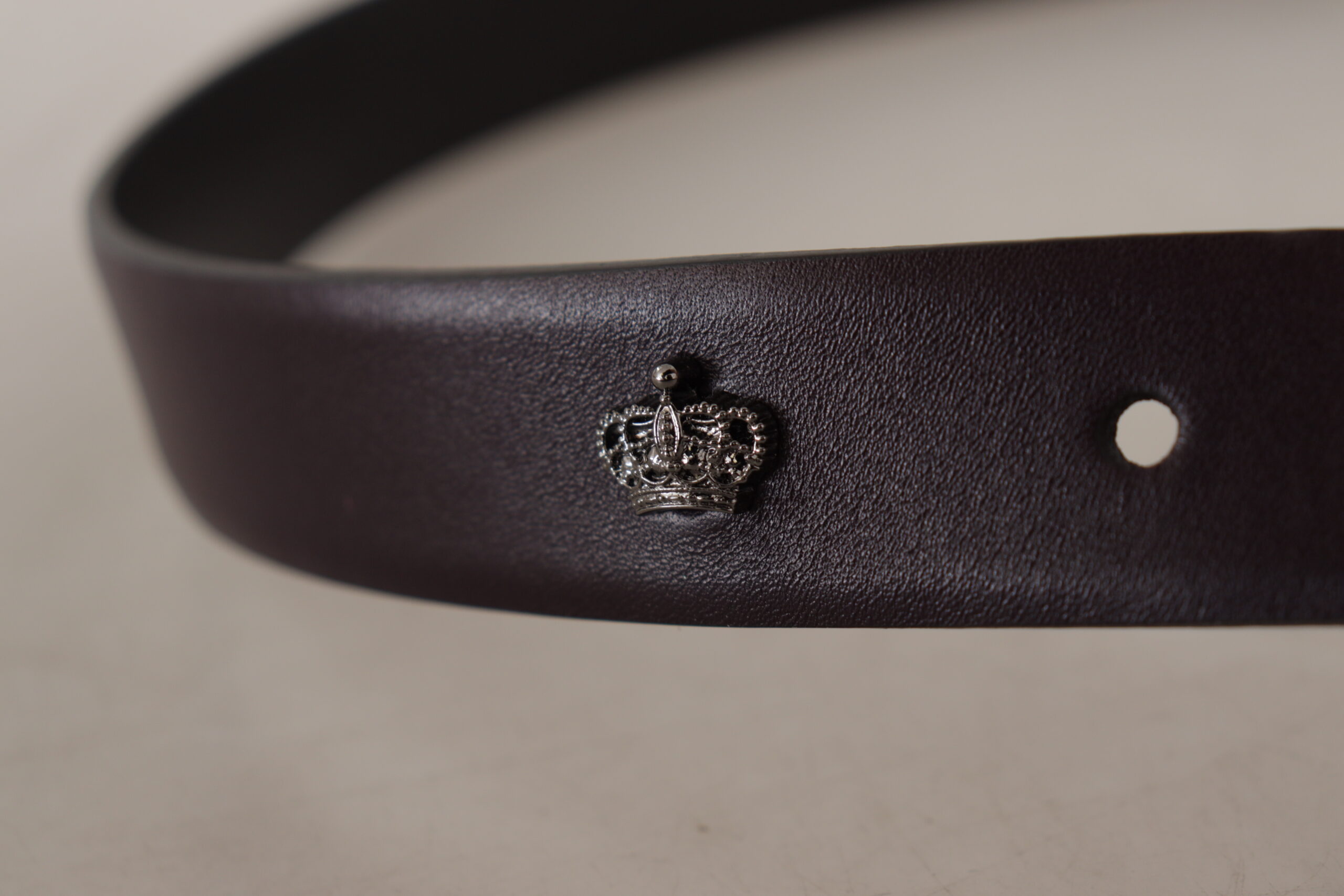 Dolce & Gabbana Dark Purple Leather Box Borchia Metal Buckle Belt - Image 5