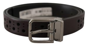 Dolce & Gabbana Dark Purple Perforated Leather Metal Buckle Belt