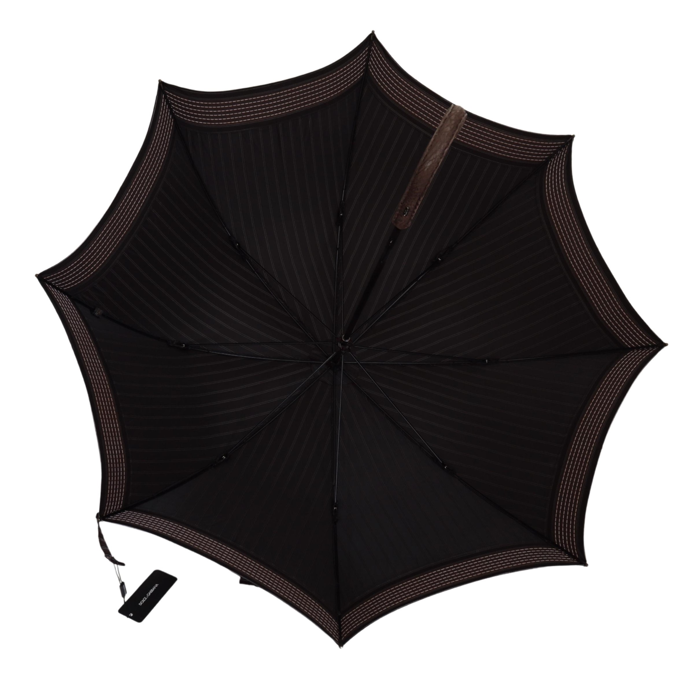 Dolce & Gabbana Brown Striped Leather Handle Collapsible Sartoria Umbrella - Image 2