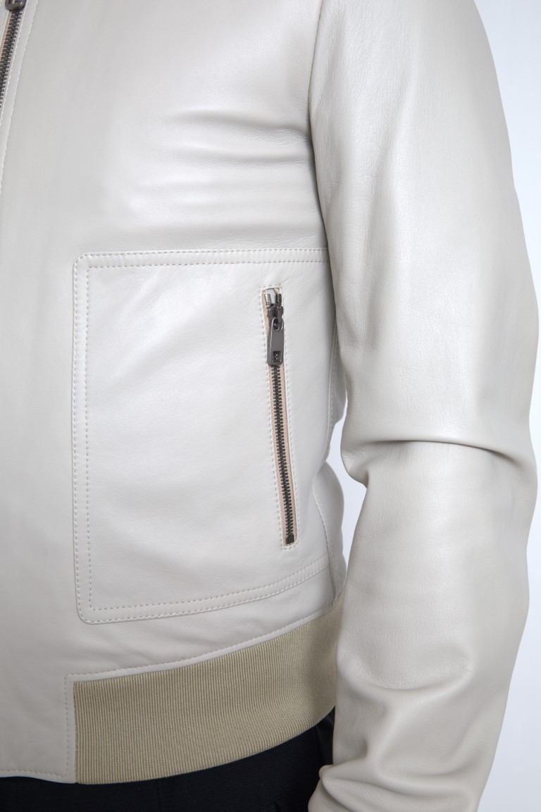 Dolce & Gabbana Cream Leather Bomber Blouson Full Zip Jacket - Image 4