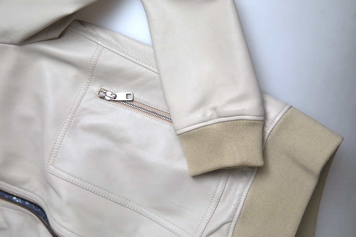 Dolce & Gabbana Cream Leather Bomber Blouson Full Zip Jacket - Image 7