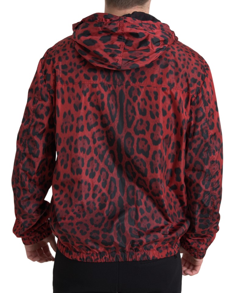 Dolce & Gabbana Red Leopard Hooded Bomber Full Zip Jacket - Image 5