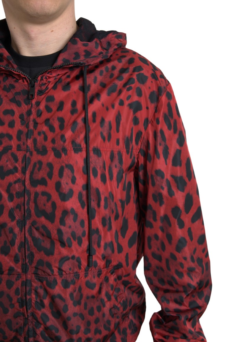 Dolce & Gabbana Red Leopard Hooded Bomber Full Zip Jacket - Image 4