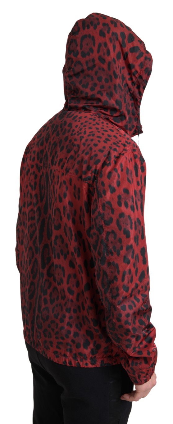 Dolce & Gabbana Red Leopard Hooded Bomber Full Zip Jacket - Image 3